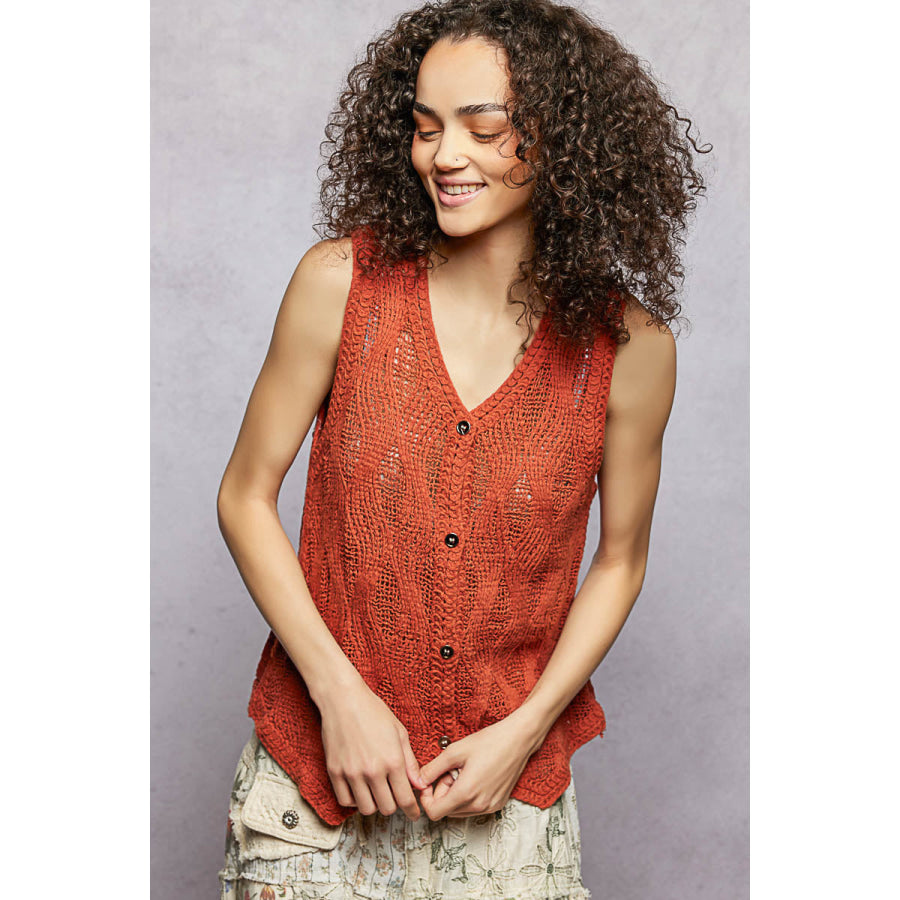 POL Button Down V-Neck Sweater Vest GINGER / One Size Apparel and Accessories