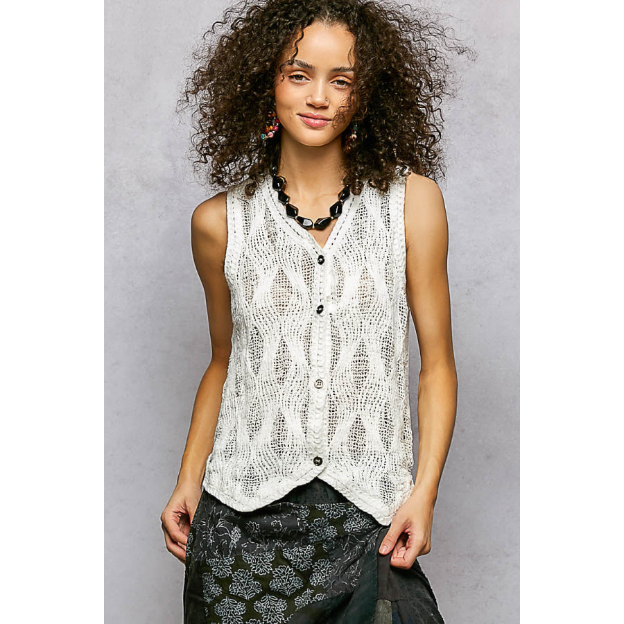 POL Button Down V-Neck Sweater Vest OFF WHITE / One Size Apparel and Accessories