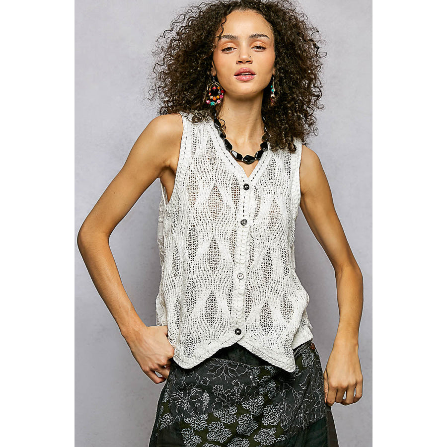 POL Button Down V-Neck Sweater Vest OFF WHITE / One Size Apparel and Accessories