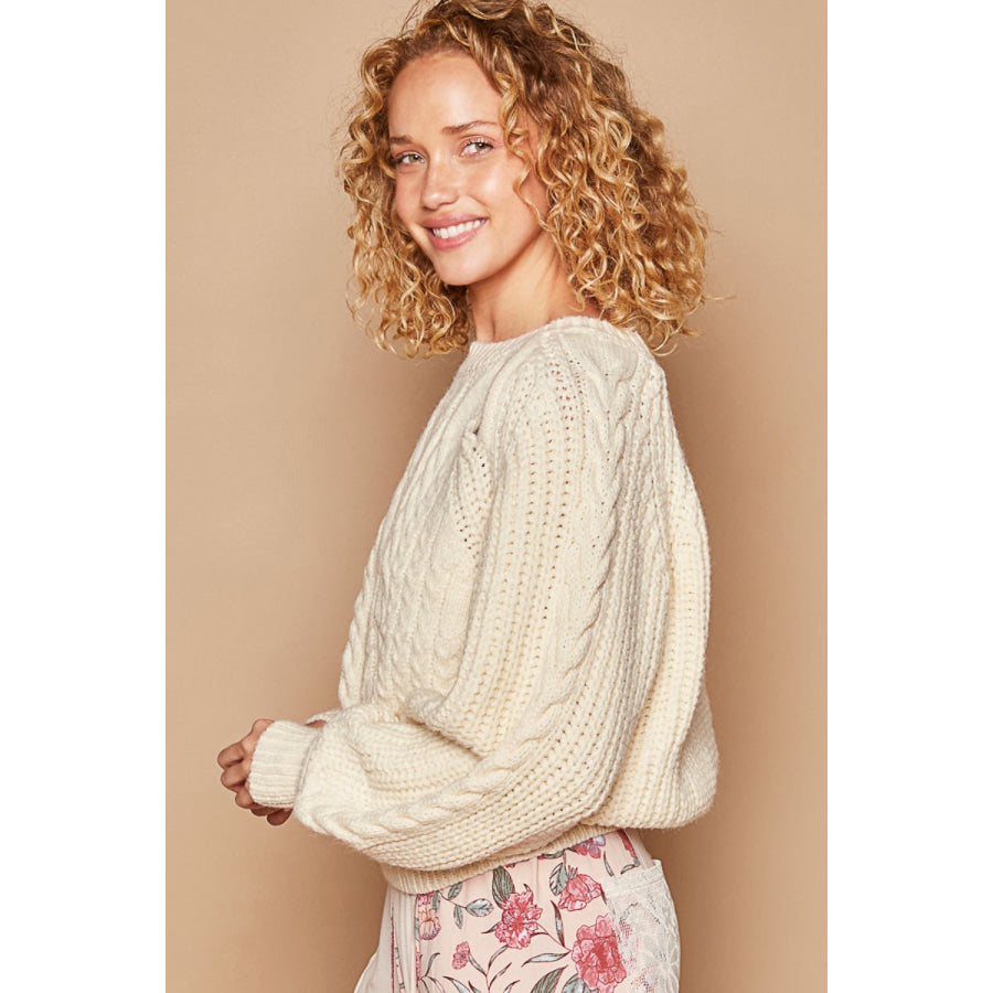 POL Cable Knit Cutout Long Sleeve Sweater Apparel and Accessories