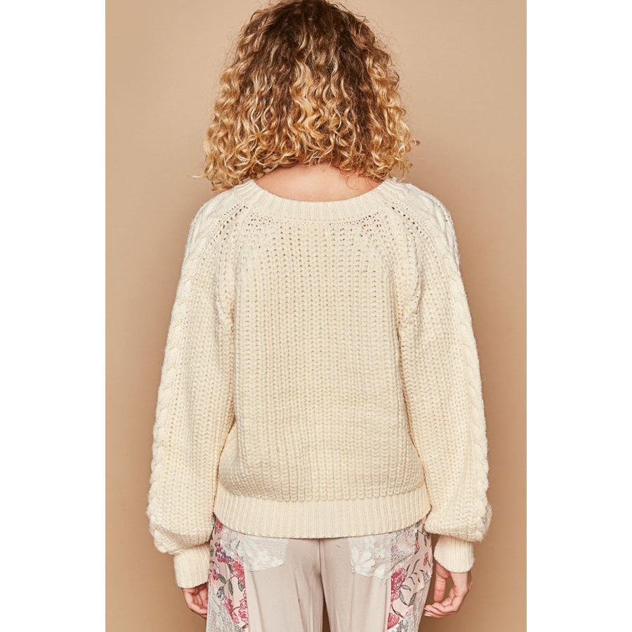 POL Cable Knit Cutout Long Sleeve Sweater Apparel and Accessories