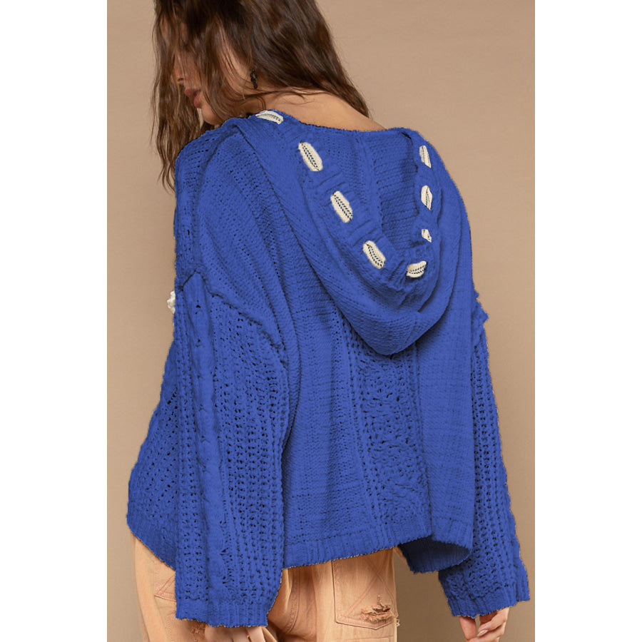 POL Cable Knit Hooded Chenille Sweater Ultramarine / S Apparel and Accessories