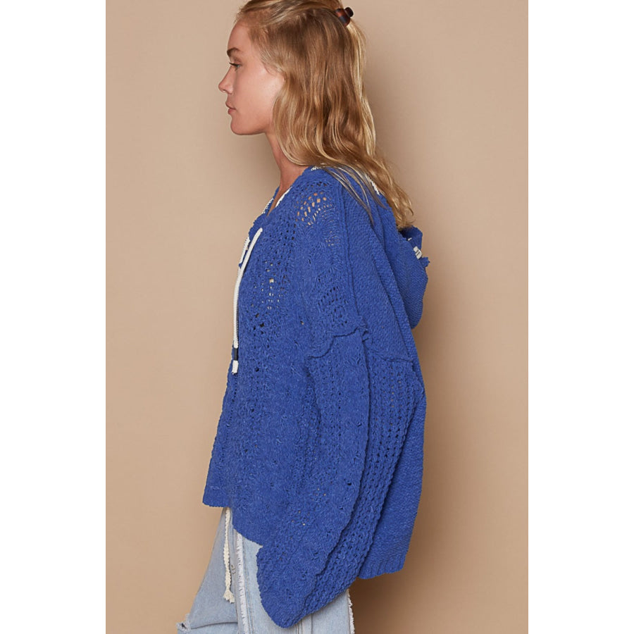 POL Cable Knit Hooded Chenille Sweater Apparel and Accessories