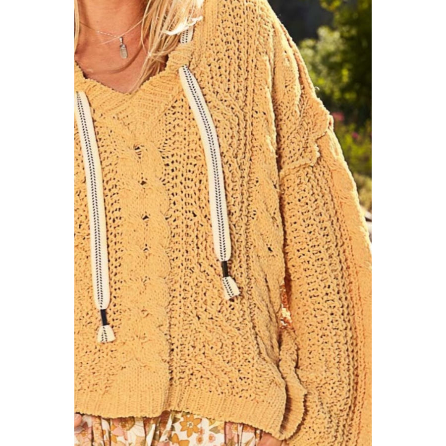 POL Cable Knit Hooded Chenille Sweater Apparel and Accessories