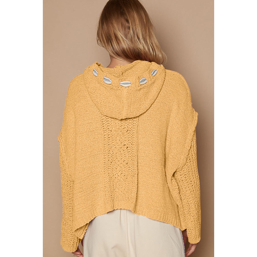 POL Cable Knit Hooded Chenille Sweater Honey Gold / S Apparel and Accessories