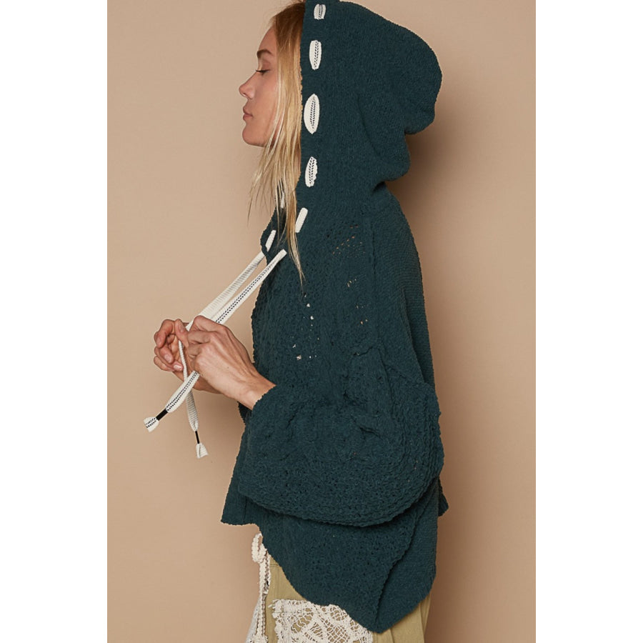 POL Cable Knit Hooded Chenille Sweater Deep Forest / S Apparel and Accessories