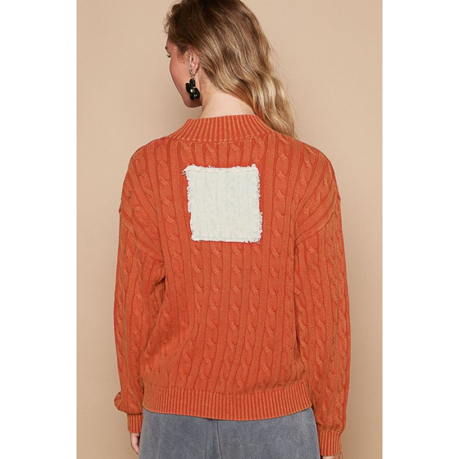 POL Cable-Knit Peace Patch Dropped Shoulder Sweater Apparel and Accessories