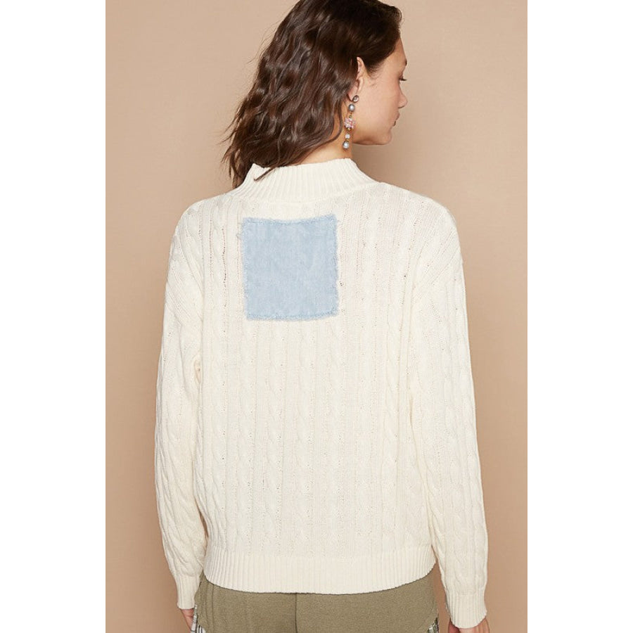 POL Cable-Knit Peace Patch Dropped Shoulder Sweater Apparel and Accessories