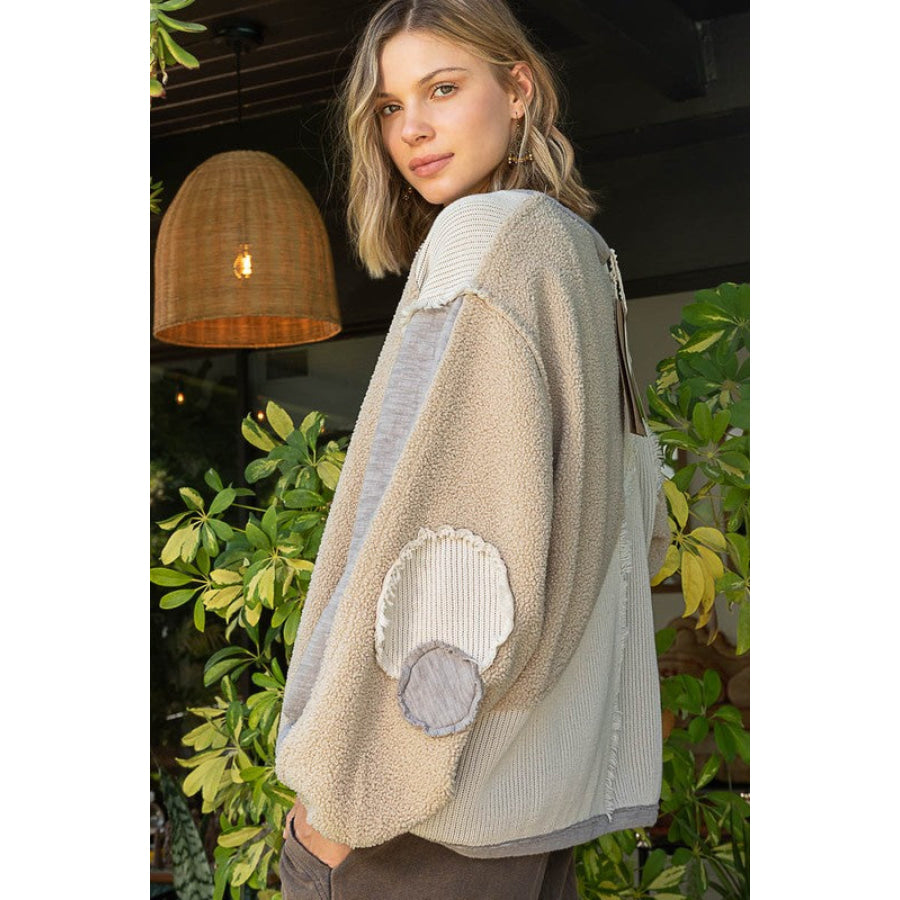 POL Color Block Half Zip Dropped Shoulder Sweatshirt Beige / S Apparel and Accessories