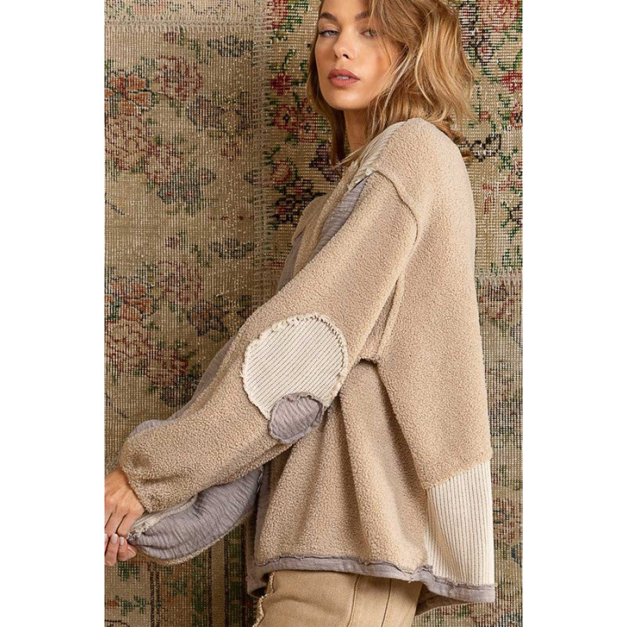 POL Color Block Half Zip Dropped Shoulder Sweatshirt Apparel and Accessories