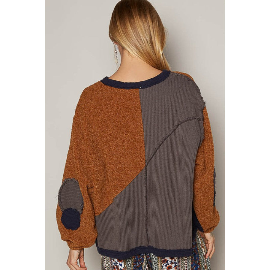 POL Color Block Half Zip Dropped Shoulder Sweatshirt Terracotta / S Apparel and Accessories
