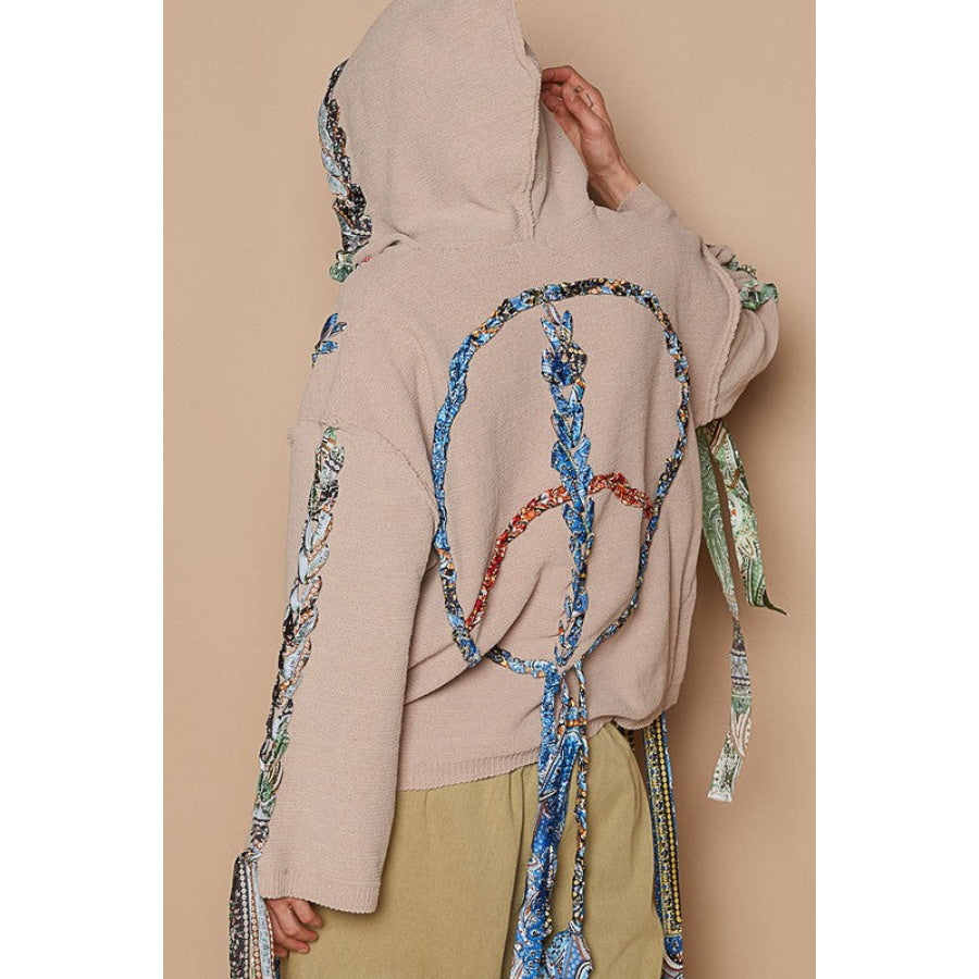 POL Contrast Thread Peace Back Hooded Sweater Apparel and Accessories