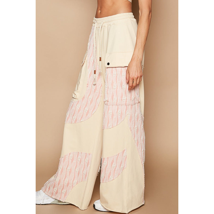 POL Crochet Contrast Drawstring Wide Leg Pants Apparel and Accessories