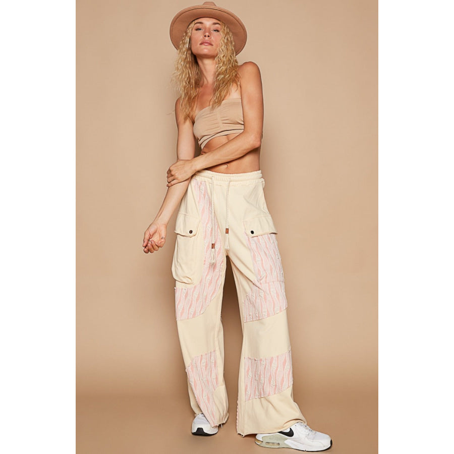 POL Crochet Contrast Drawstring Wide Leg Pants Apparel and Accessories