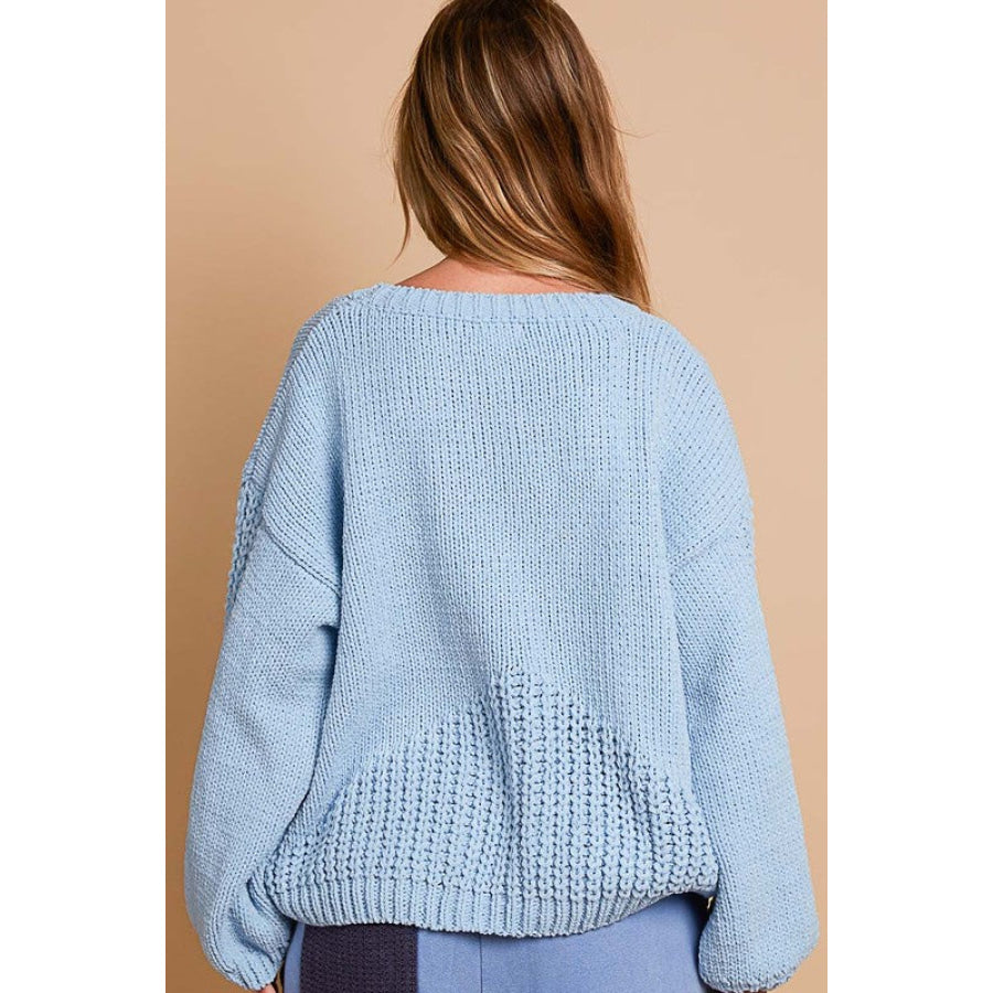 POL Crochet Flower Round Neck Dropped Shoulder Sweater Apparel and Accessories