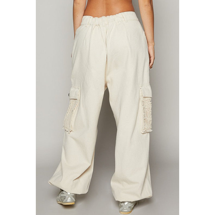 POL Crochet Patch Distressed Washed Jeans Oatmilk / S Apparel and Accessories