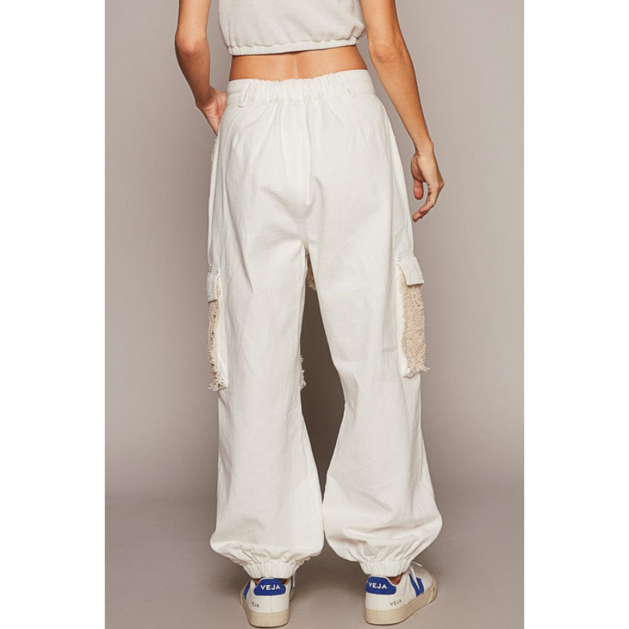 POL Crochet Patch Distressed Washed Jeans Beige / S Apparel and Accessories