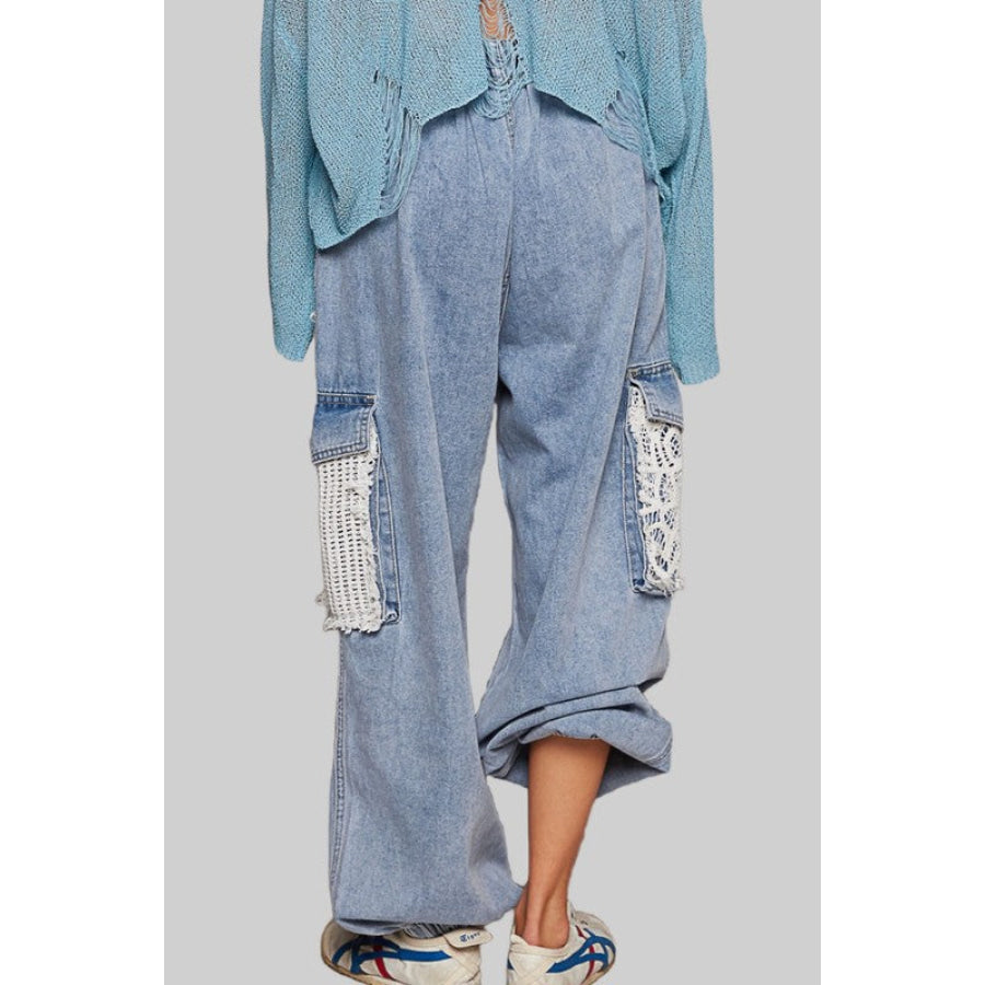 POL Crochet Patch Distressed Washed Jeans Medium / S Apparel and Accessories