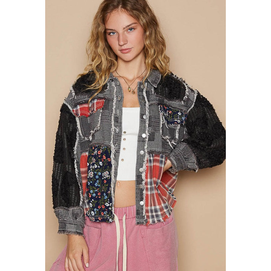 POL Crochet Patchwork Dropped Shoulder Jacket Apparel and Accessories