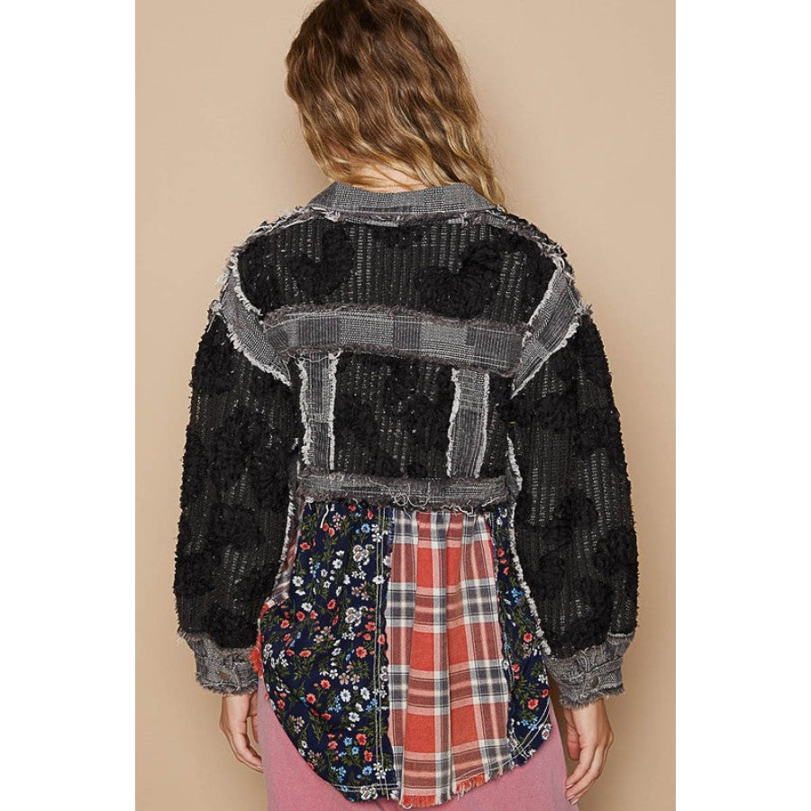 POL Crochet Patchwork Dropped Shoulder Jacket Apparel and Accessories