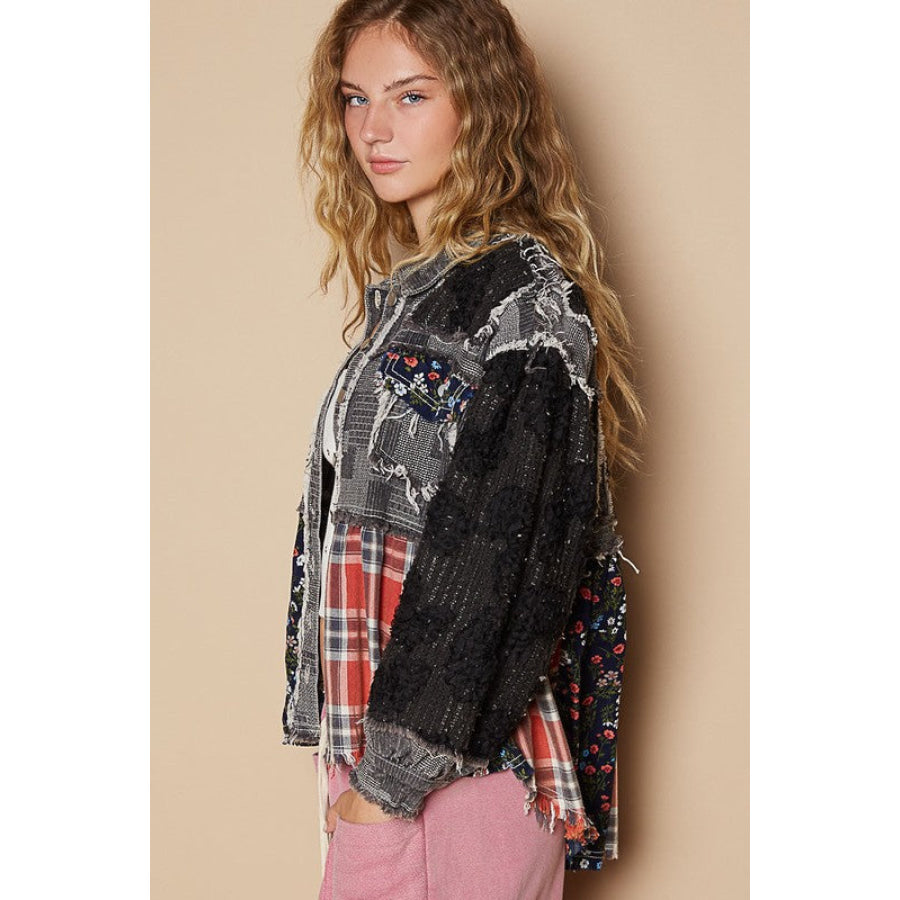 POL Crochet Patchwork Dropped Shoulder Jacket Apparel and Accessories