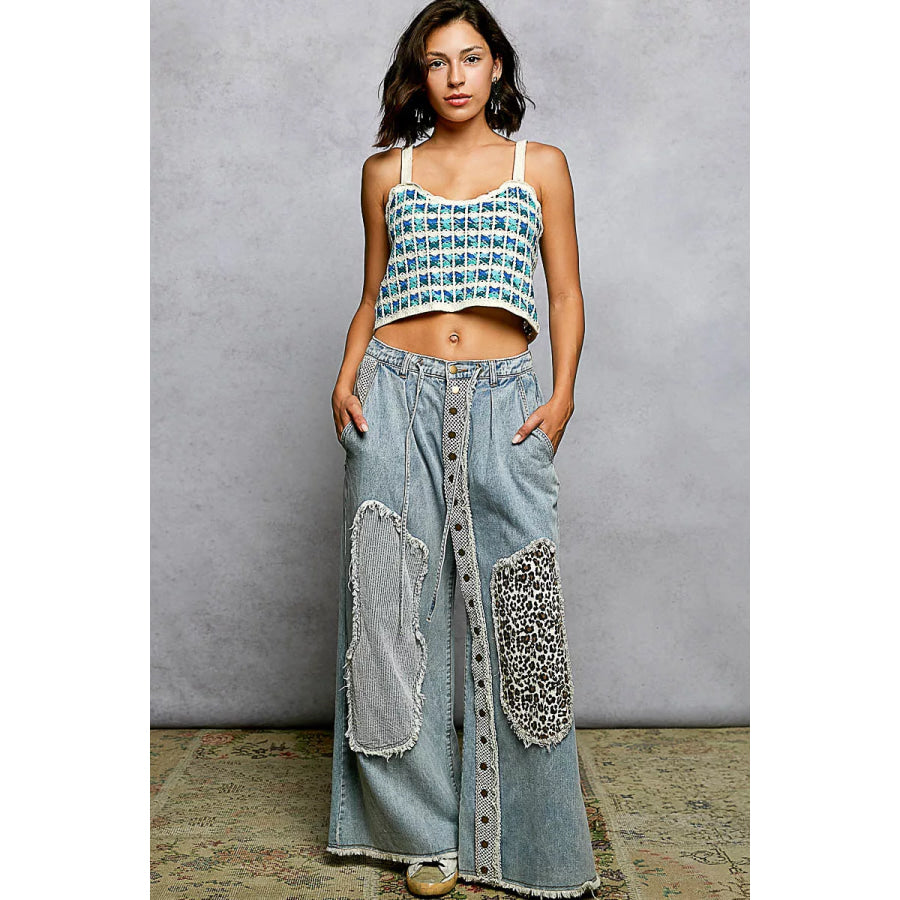 POL Cropped Crochet Cami with Scalloped Edge BLUE MULTI / One Size Apparel and Accessories
