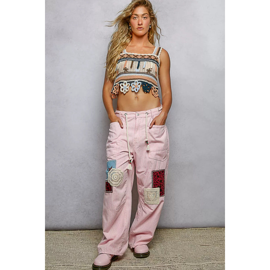 POL Cutout Flower Cropped Crochet Cami with with Dangle Detail SALMON MULTI / One Size Apparel and Accessories