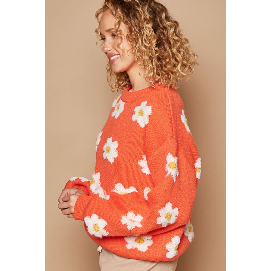 POL Daisy Pattern Drop Shoulder Sweater Apparel and Accessories