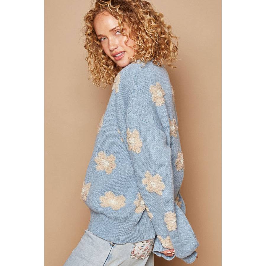 POL Daisy Pattern Drop Shoulder Sweater Apparel and Accessories