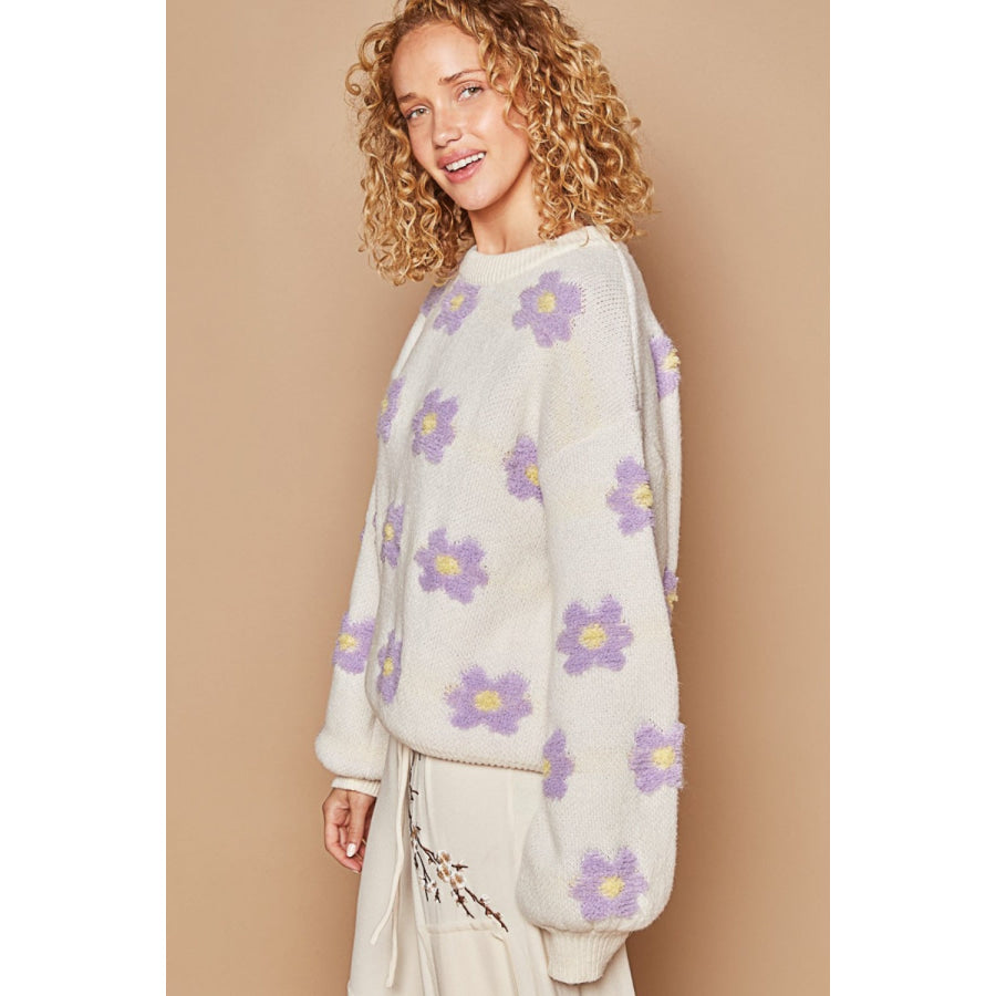 POL Daisy Pattern Drop Shoulder Sweater Apparel and Accessories