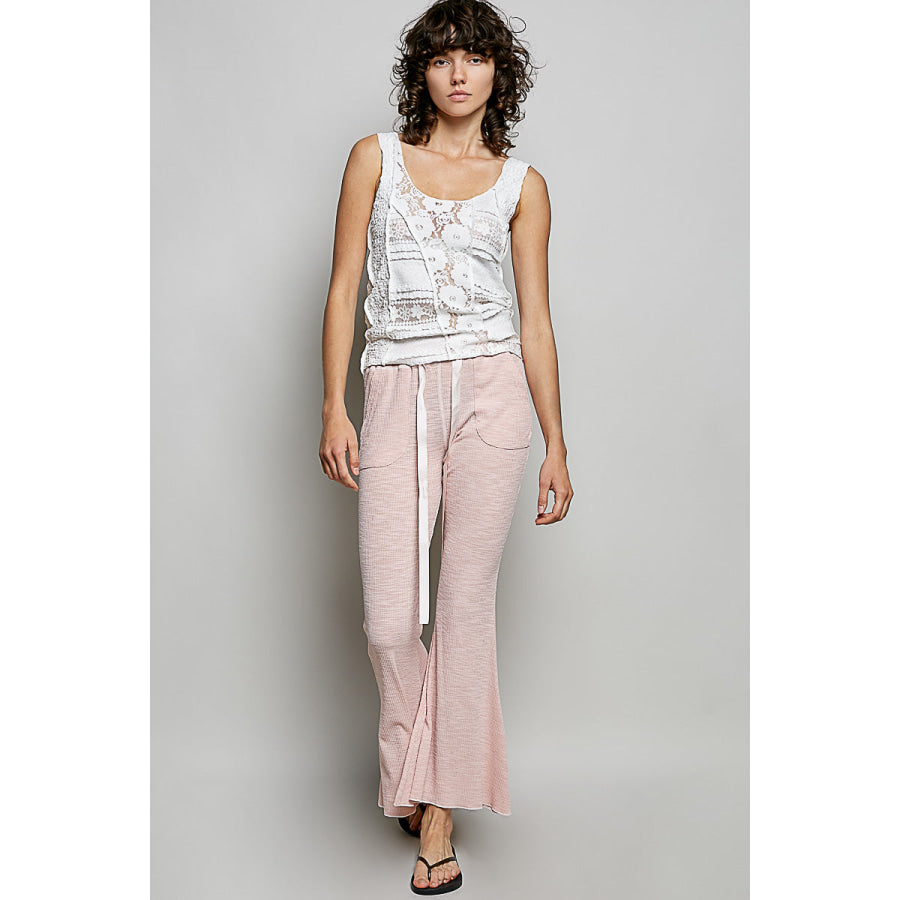 POL Drawstring Textured Ribbed Knit Pants Apparel and Accessories