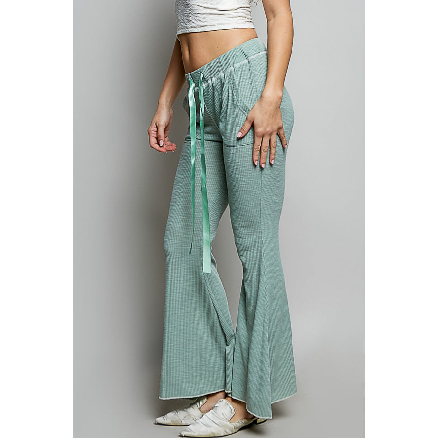 POL Drawstring Textured Ribbed Knit Pants Apparel and Accessories