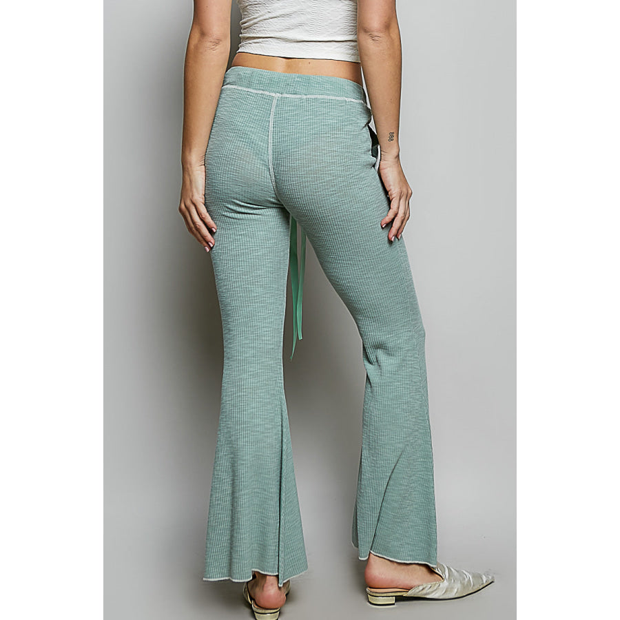 POL Drawstring Textured Ribbed Knit Pants Apparel and Accessories