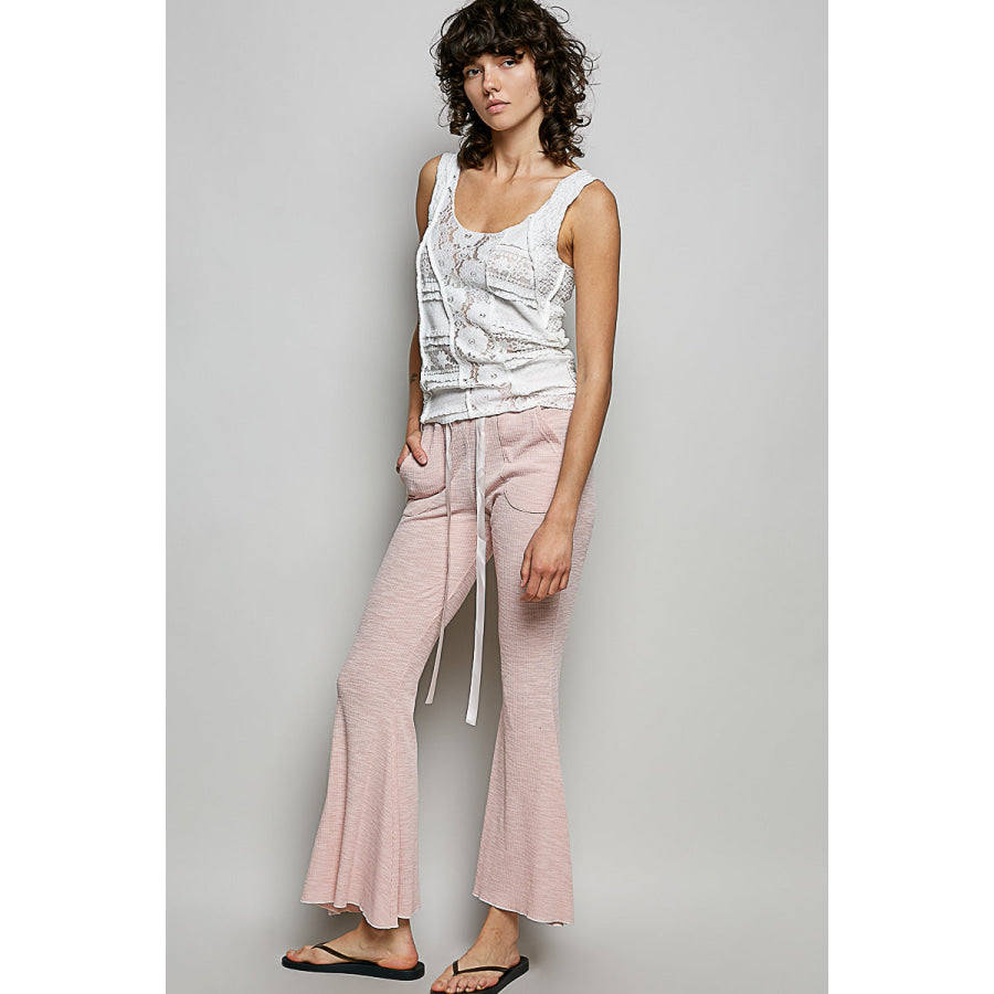 POL Drawstring Textured Ribbed Knit Pants Apparel and Accessories