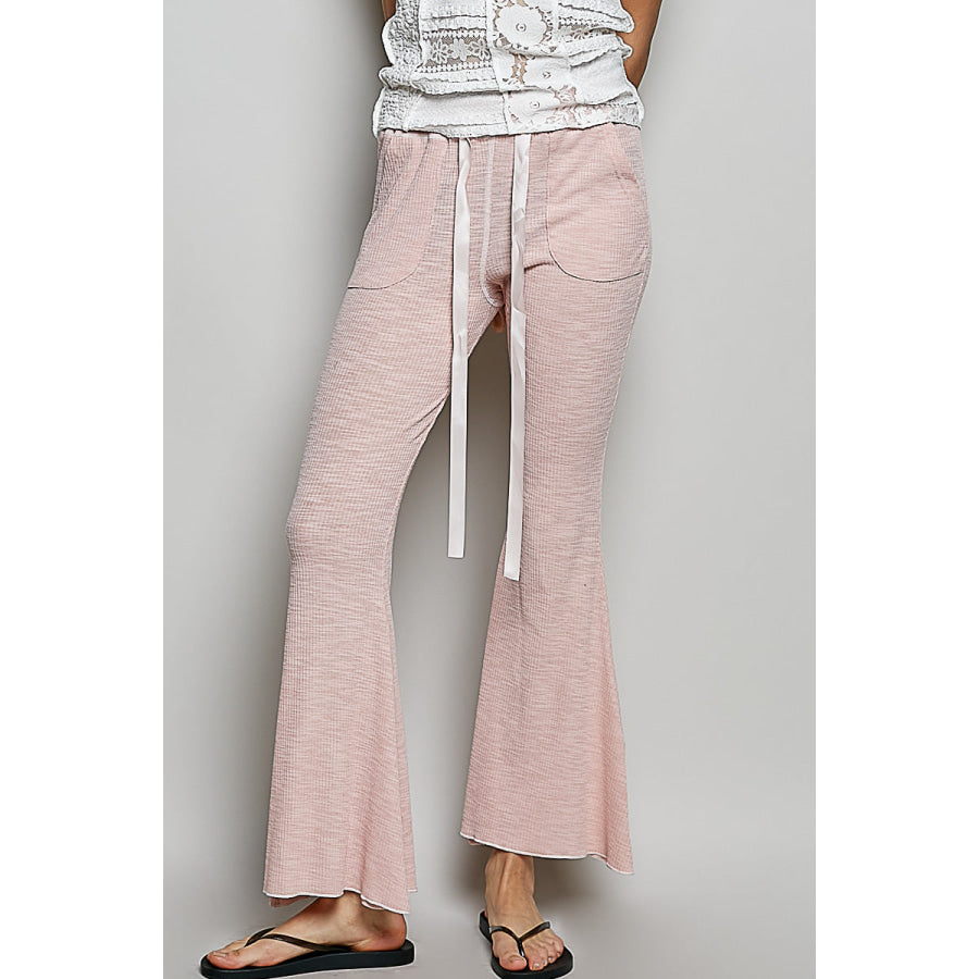 POL Drawstring Textured Ribbed Knit Pants BLUSH PINK / S Apparel and Accessories