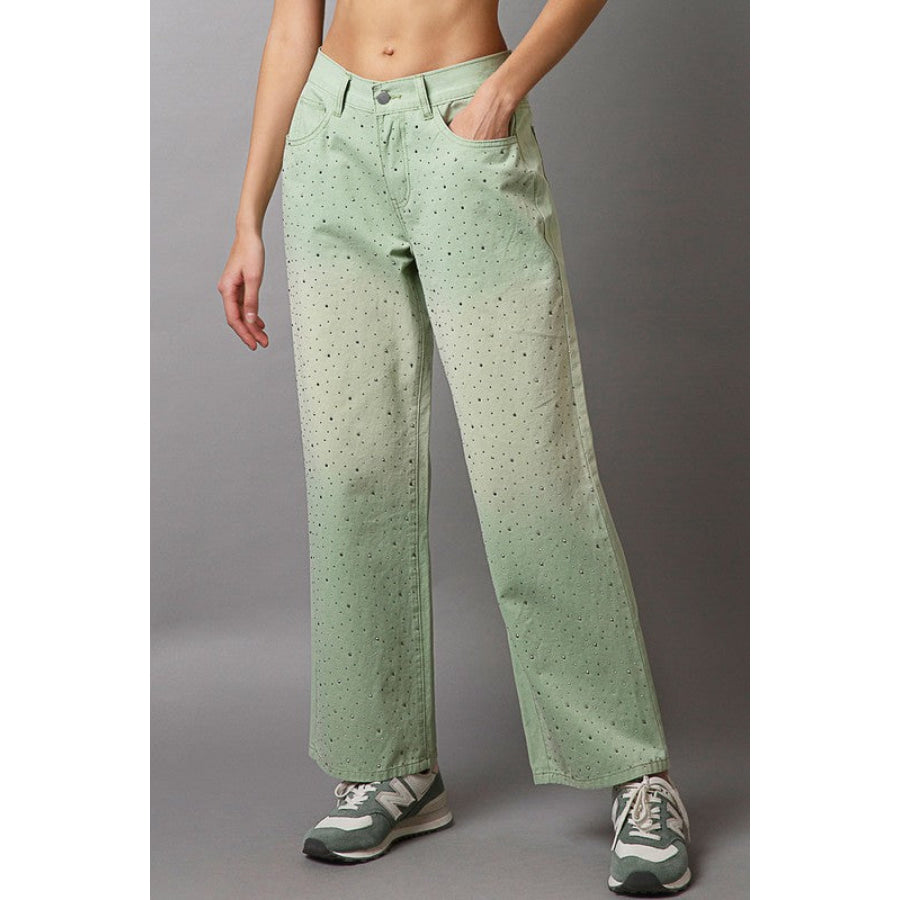 POL Embellishments Gradient Wide Leg Pants Light Green / S Apparel and Accessories