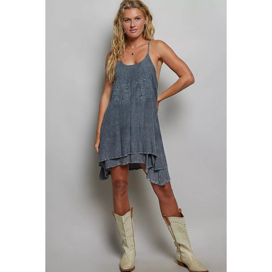 POL Embroidered Adjustable Strap Mini Dress Apparel and Accessories