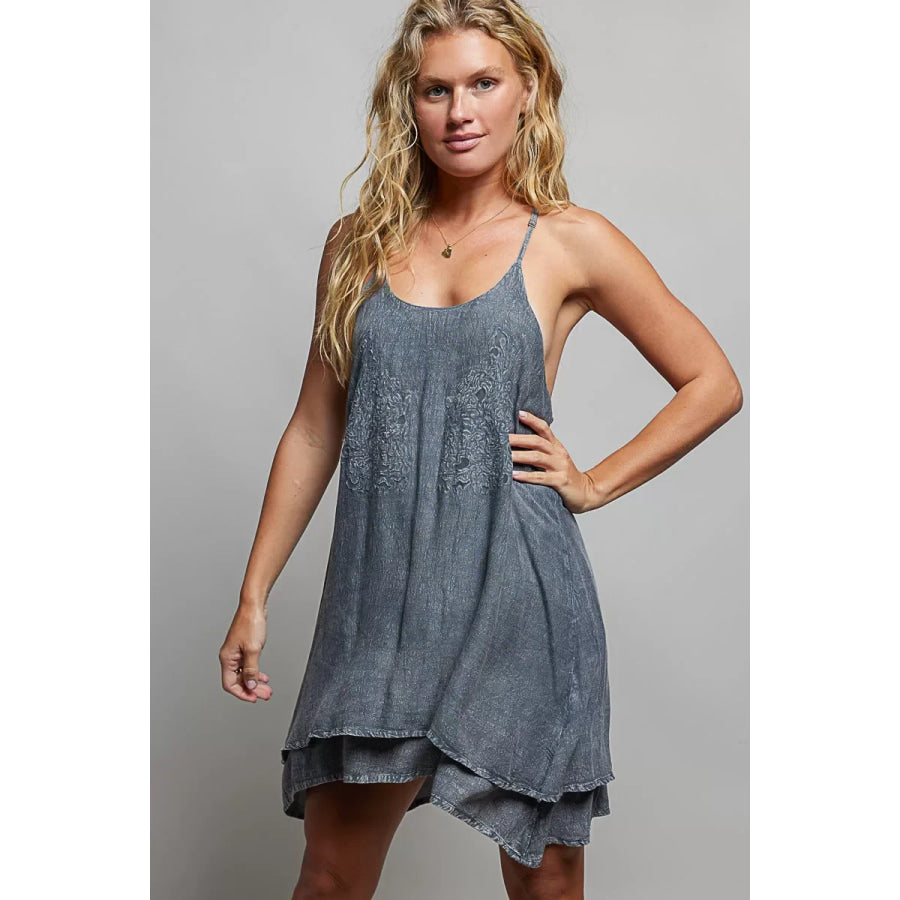 POL Embroidered Adjustable Strap Mini Dress Apparel and Accessories