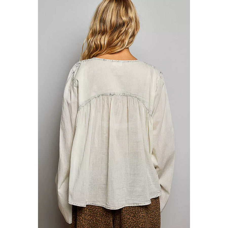 POL Embroidered Button Front Woven Shirt Apparel and Accessories