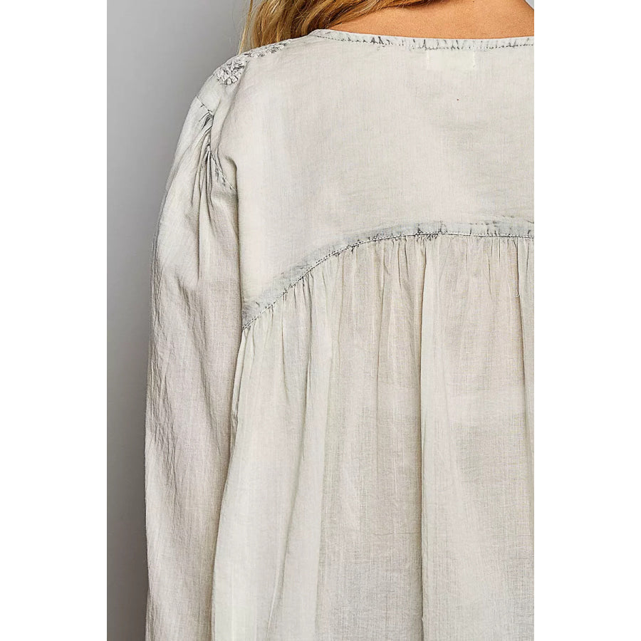 POL Embroidered Button Front Woven Shirt Apparel and Accessories