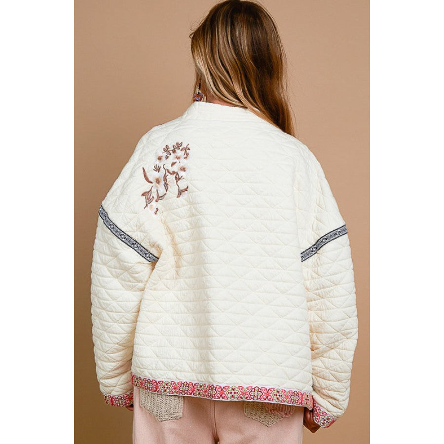 POL Embroidered Open Front Long Sleeve Jacket Apparel and Accessories