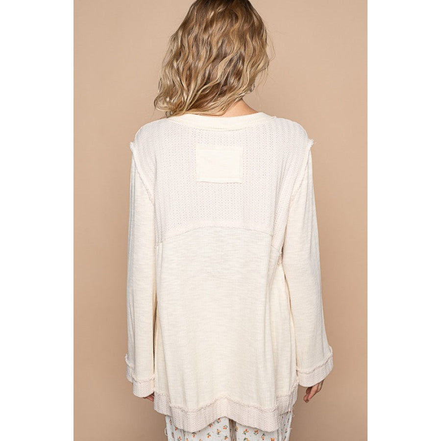 POL Embroidered Round Neck Long Sleeve Knit Top Cream / S Apparel and Accessories