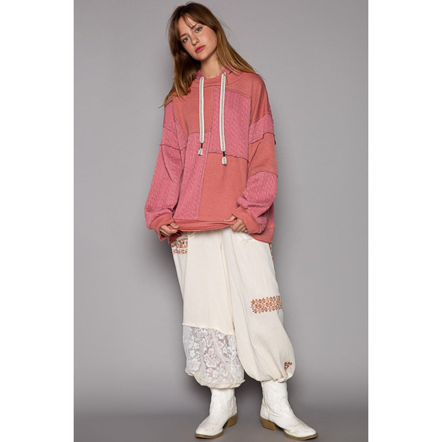 POL Exposed Seam Hooded Knit Top Apparel and Accessories