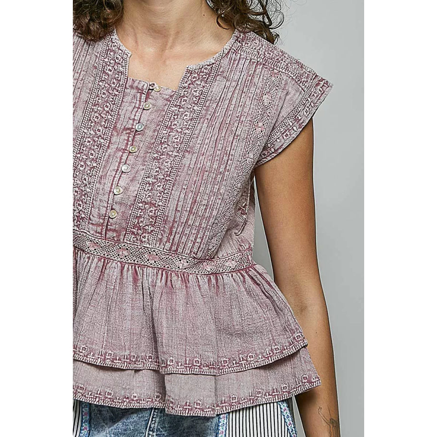 POL Eyelet Embroidery Pintuck Sleeveless Cotton Blouse Apparel and Accessories