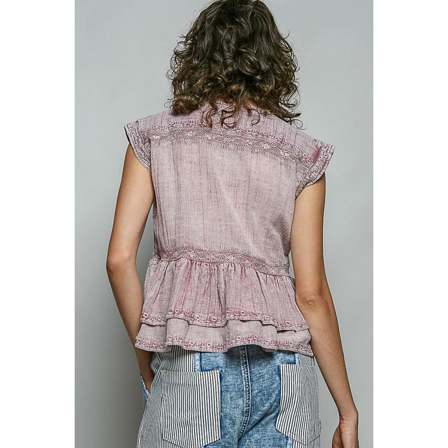 POL Eyelet Embroidery Pintuck Sleeveless Cotton Blouse Apparel and Accessories