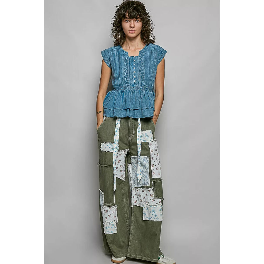 POL Eyelet Embroidery Pintuck Sleeveless Cotton Blouse Apparel and Accessories