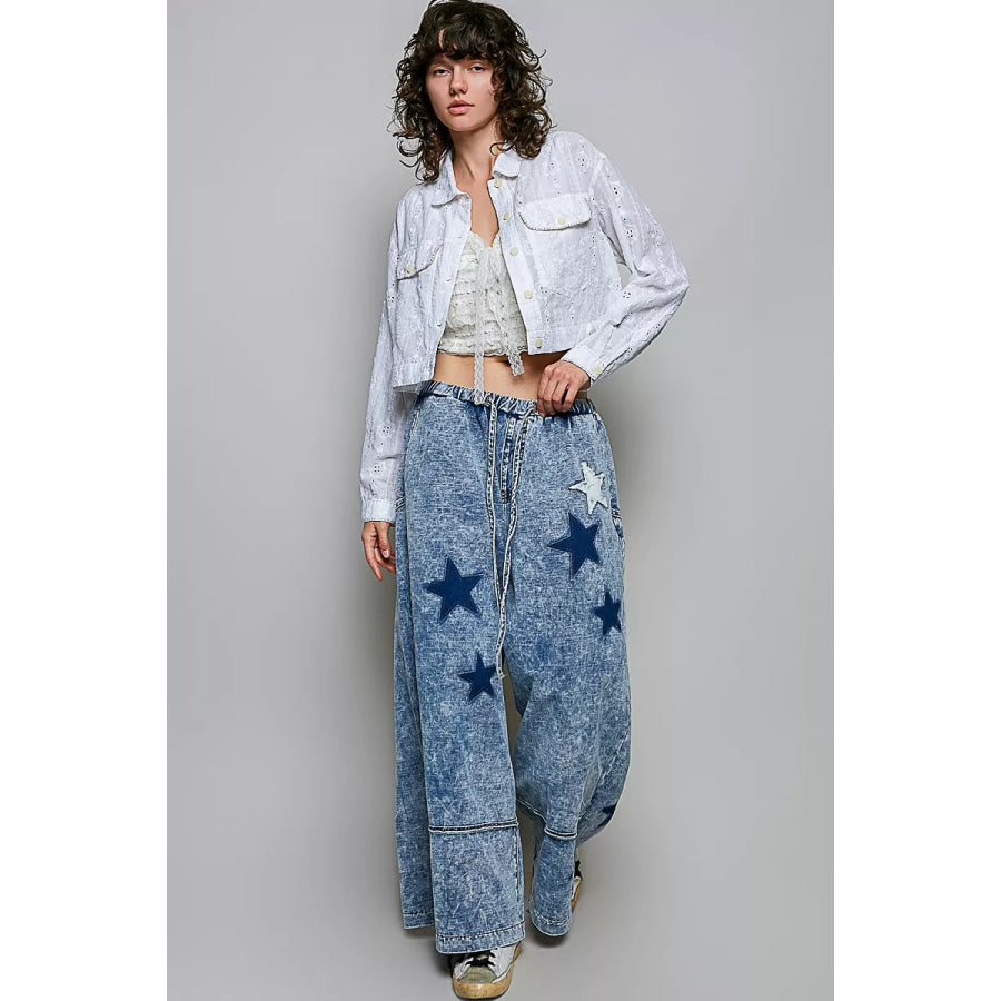 POL Eyelet Textured Cotton Cropped Button Front Jacket Apparel and Accessories