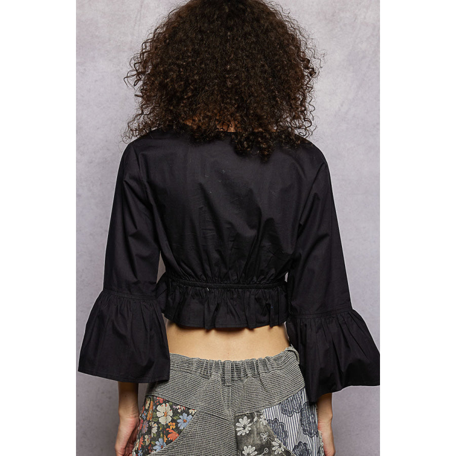 POL Floral Embroidered Cropped Blouse Apparel and Accessories
