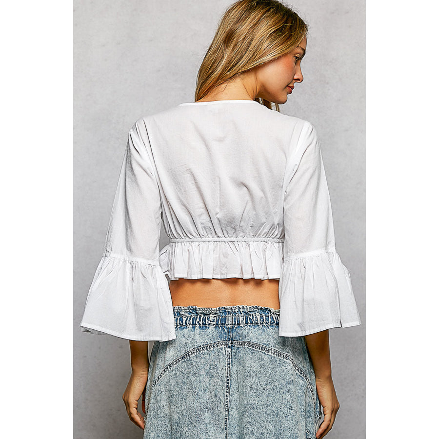 POL Floral Embroidered Cropped Blouse Apparel and Accessories
