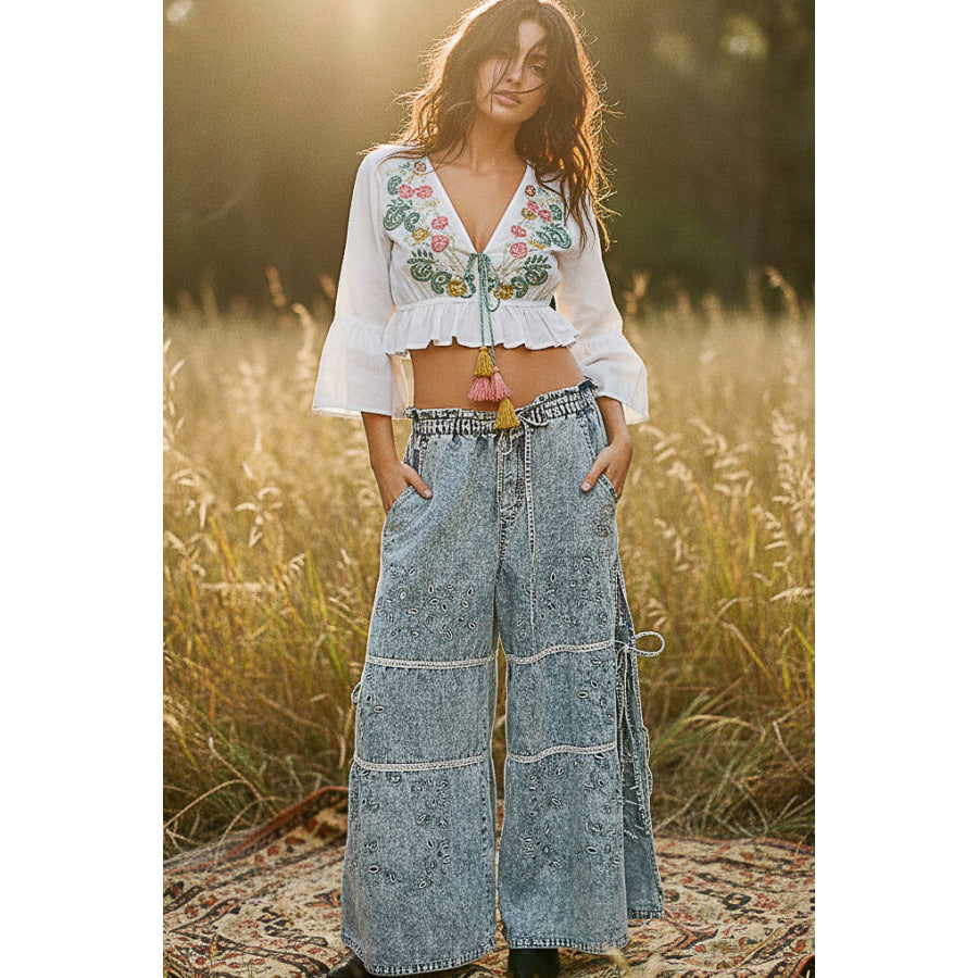 POL Floral Embroidered Cropped Blouse IVORY / S Apparel and Accessories